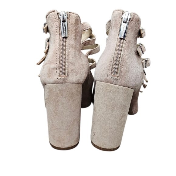 VINCE CAMUTO Dalison Leather Suede Strappy Buckle Chunky Heel Pump Blush Rose - Picture 7 of 14